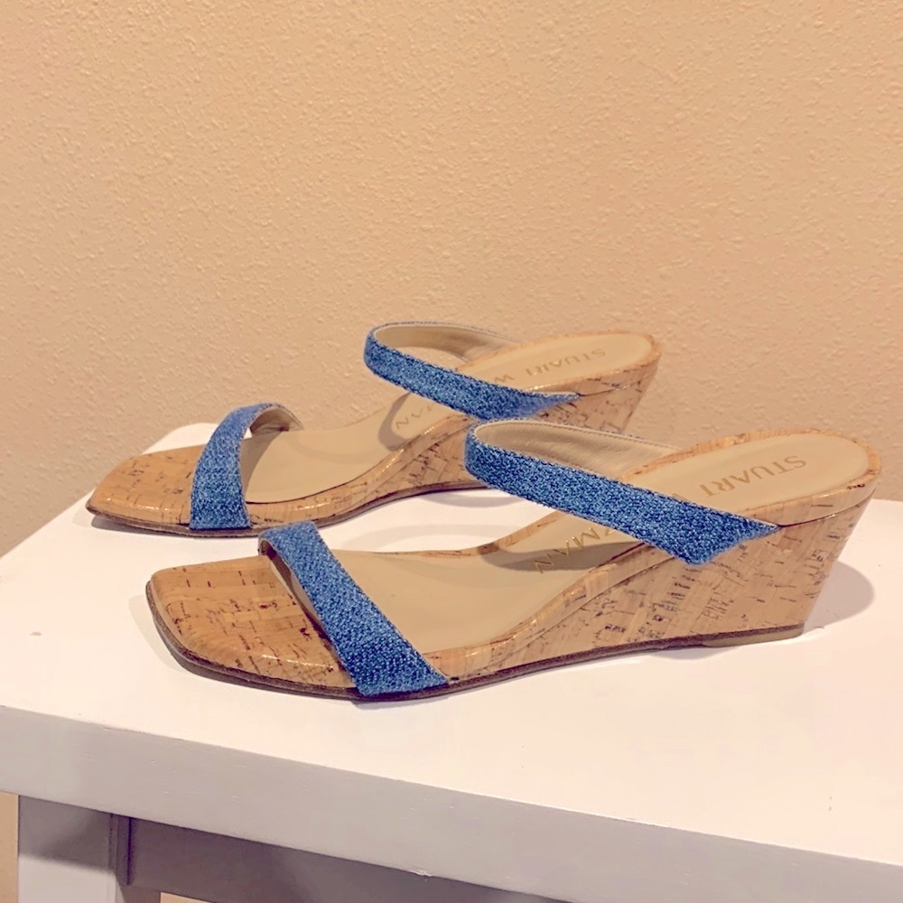 STUART WEITZMAN ALEENA 50 WEDGE DENIM/CORK WOWENS SIZE 6.5AA